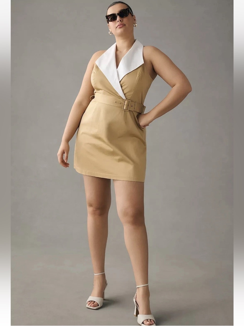 NWt Anthropologie size 12 Sleeveless Tan & White Belted V-Neck Dress